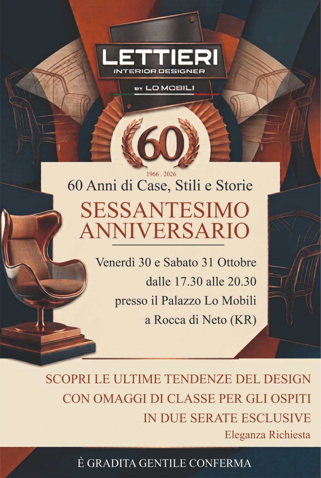 Locandina · 60 anni di Lettieri Interior Designer by Lo Mobili